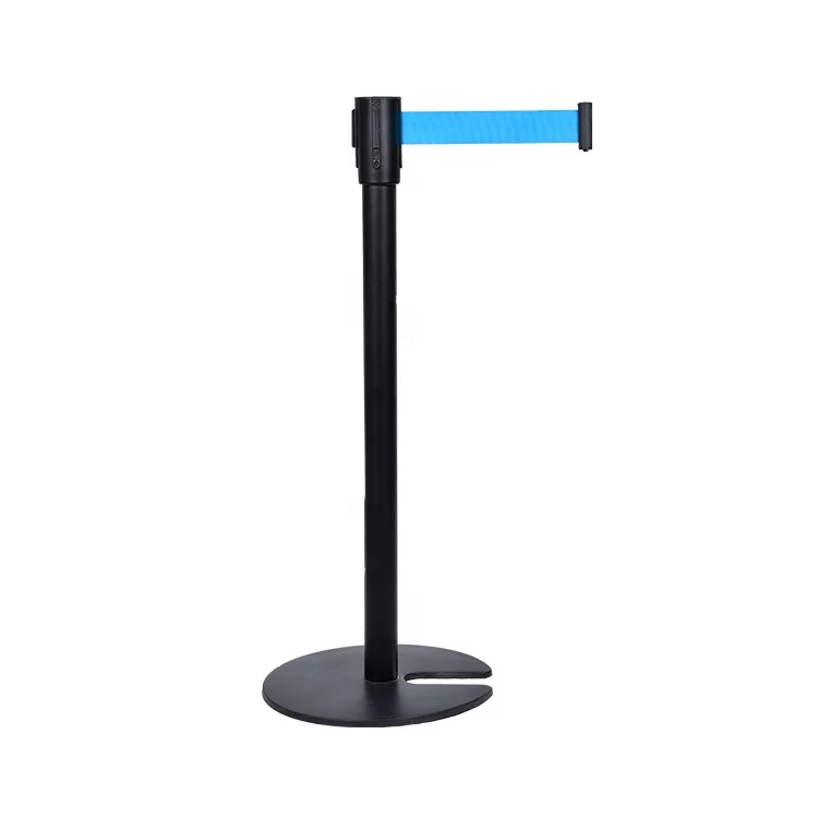 Black Stackable Retractable Belt Stanchions with U-shape Base