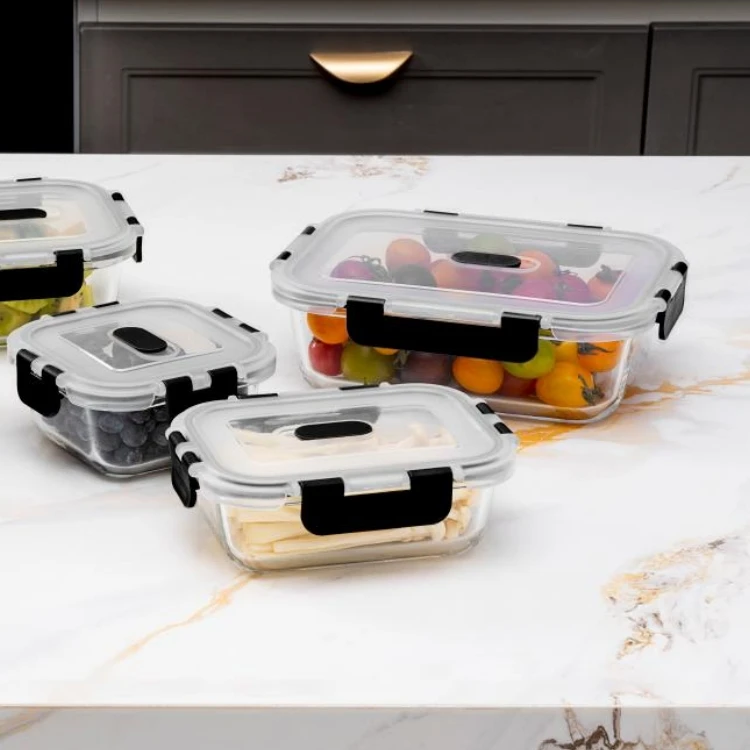 IKOO Microwave,oven, freezer and dishwasher safe glass lunch box leak proof glass containers for food storage