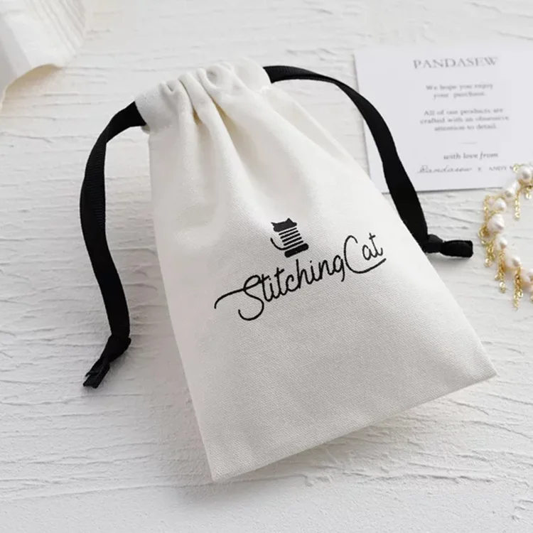 12 ounces canvas cotton drawstring bag with custom logo jewelry pouch