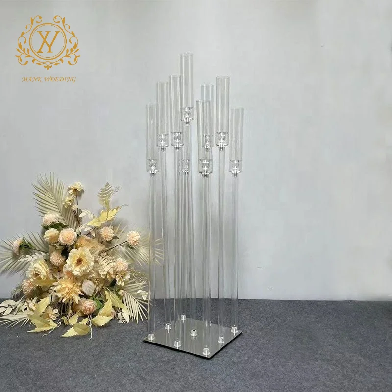 Cheap Acrylic Candle Holder Simple Modern Acrylic Candlestick 9 Arms Wedding Candle Holders for Table Decoration Centerpiece