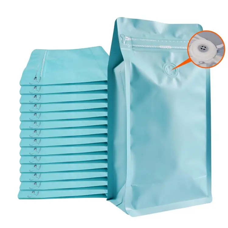 Wholesale in Stock Eight Side Sealing Printing Bulk Aluminum Foil Flat Bottom Coffee Bag with Valve and Zipper