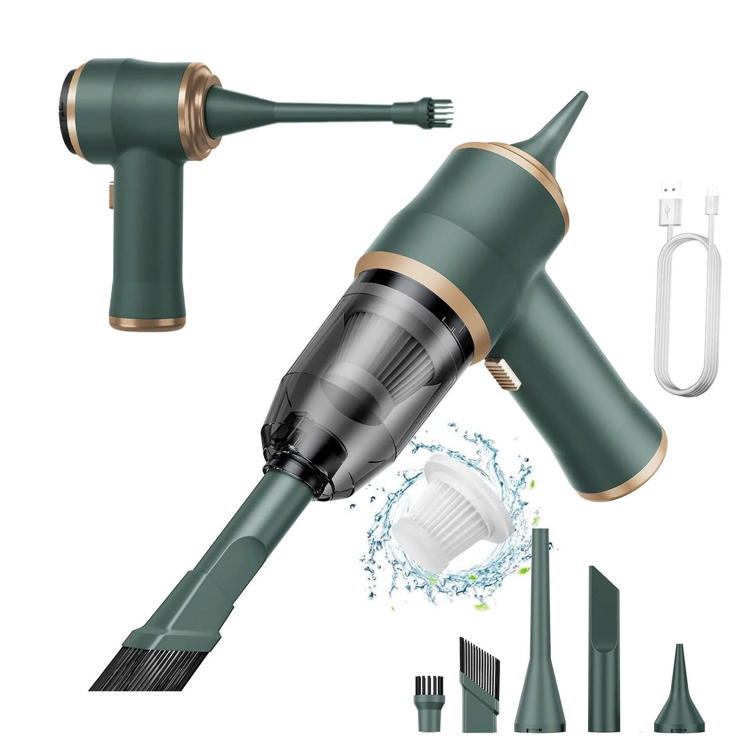 Customized Logo Mini Handheld Vacuum Cordless Blowing Suction High Power Home Portable Vacuum Cleaner For Car Army Green