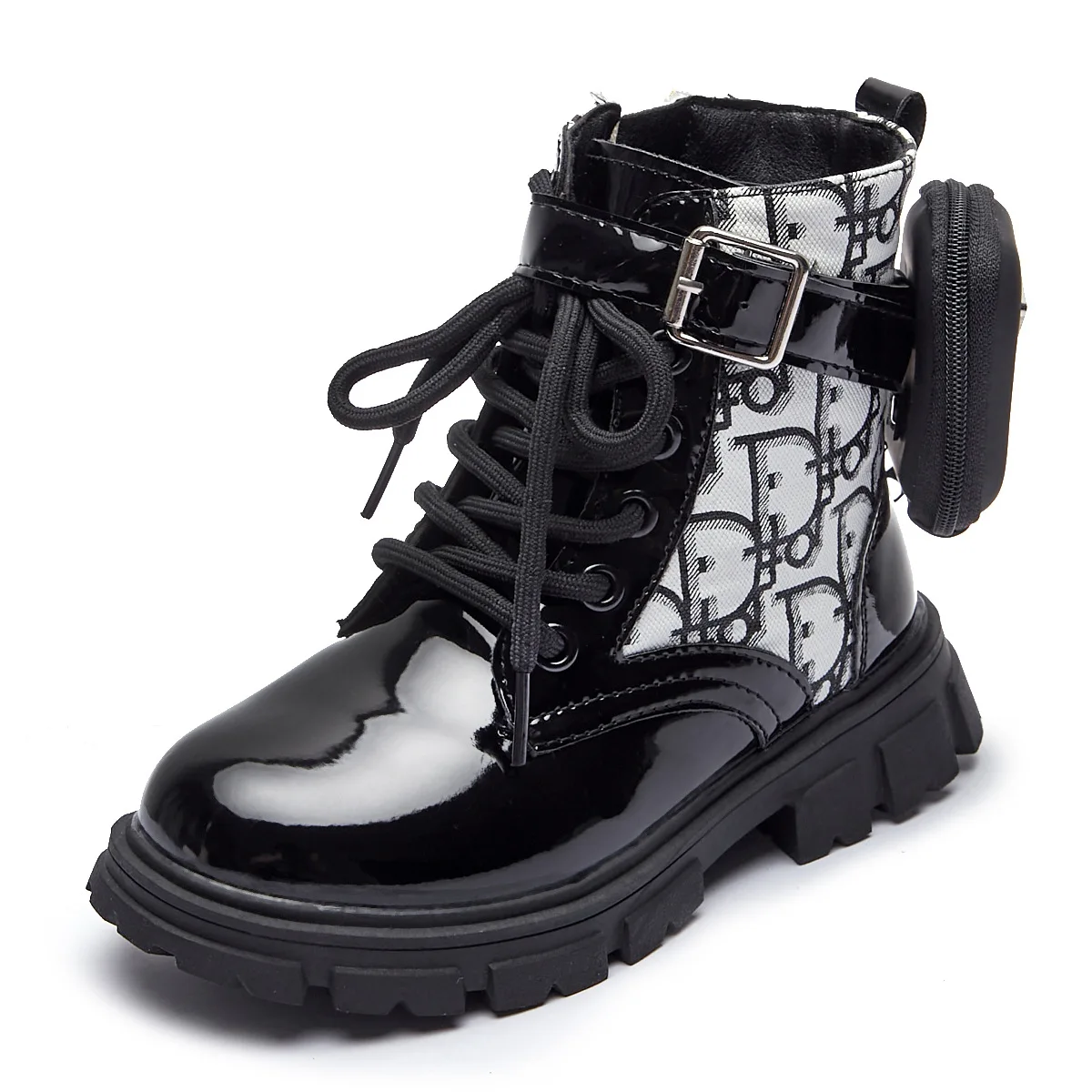 Latest Fashion Black Casual Shoes Kids Designer Boots Leather Boots Girls Ankle Boots With matching Bags