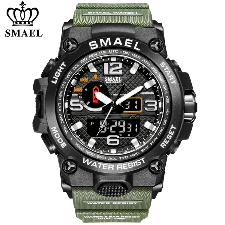 SMAEL Reloj 1545 Men Sports Dual Display Analog Digital LED Electronic Quartz Wristwatches Waterproof Swimming Military Watch