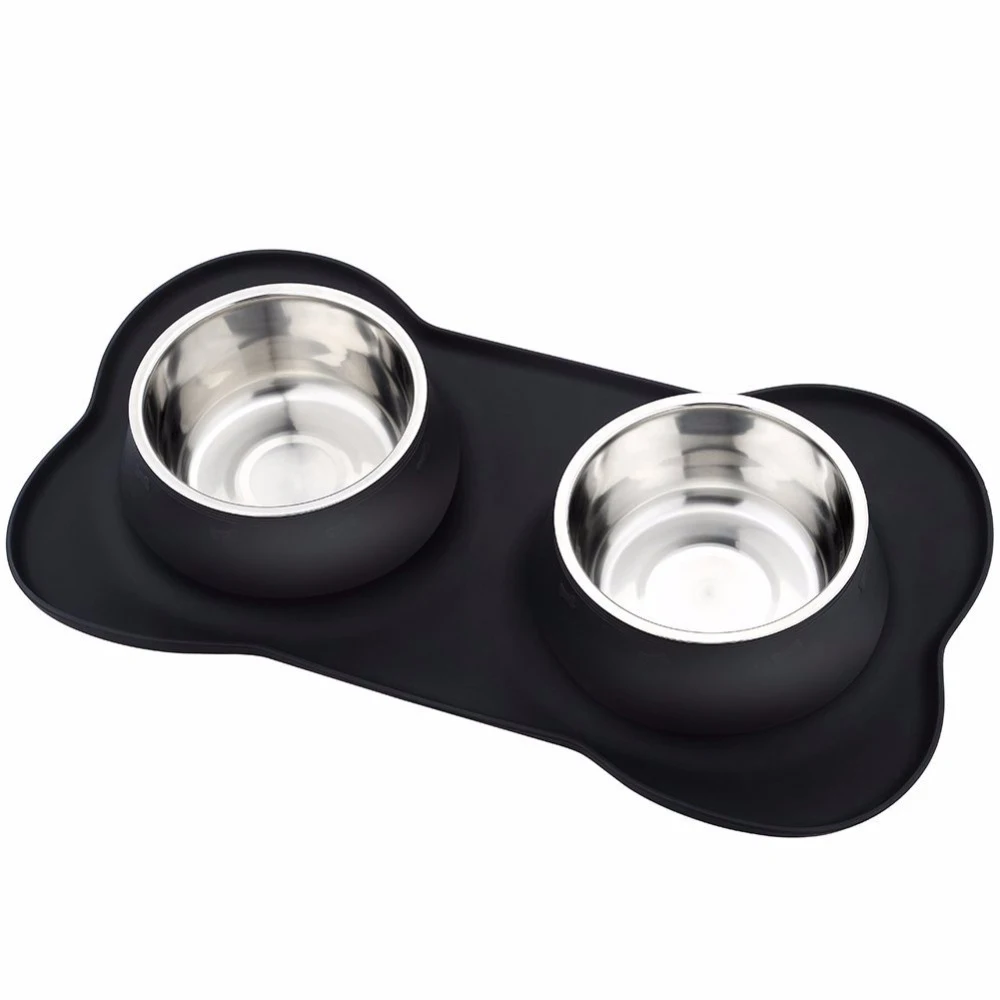 Non-skidding Silicone Anti-choking Raised Puppy Dog Pet Food Feeder Stainless Steel Bowls for Cats and Dogs