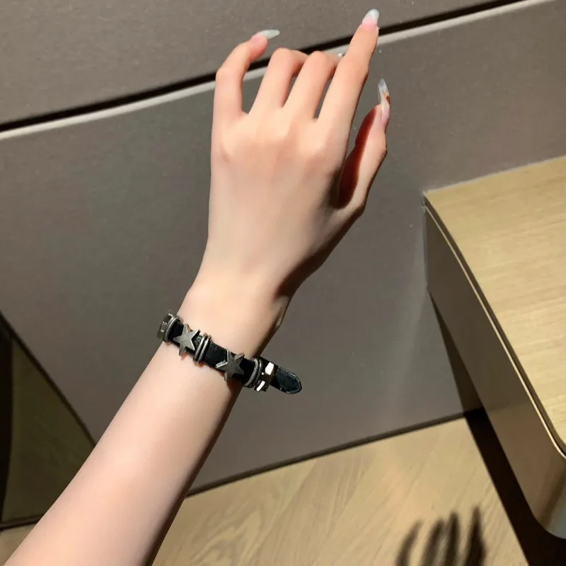 Vintage Star Rivet Bracelets for Women Girls Punk Y2K Black Leather Bracelet Trend Accessories