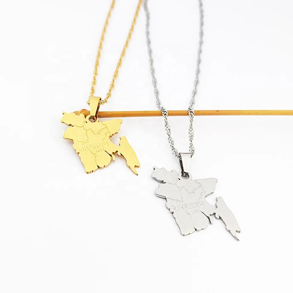 Bangladesh Map Necklace Ethnic Decoration Bangladeshi Map Pendant Ethnic Elegant Clavicle Chain Patriotic Pendant Gift