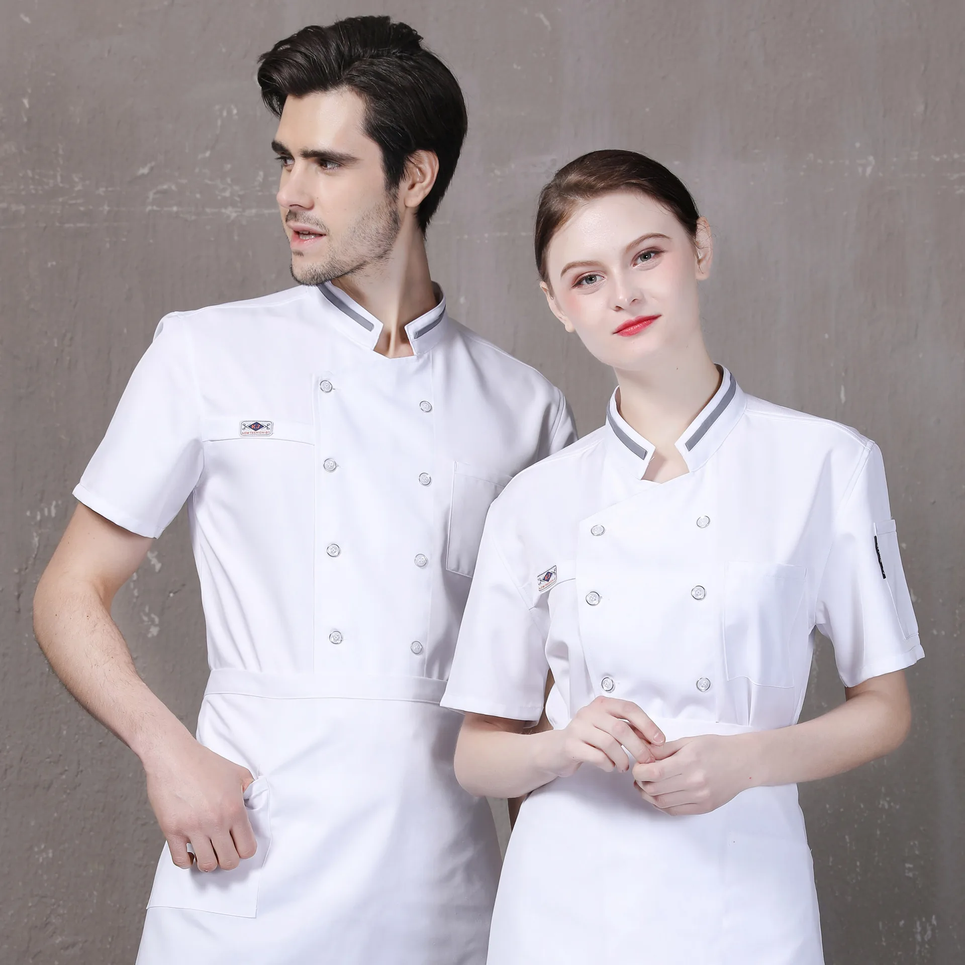2020 Unisex Short Sleeves Double-Breasted Hotel Kitchen Restaurant Uniform Cook Chef Jacket Coat