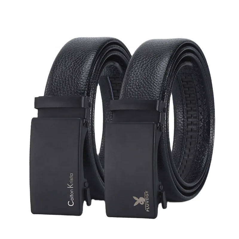 Wholesale Male Durable Straps Simple Sliding Ratchet Business Buckle Belts Men Black Automatic Casual Grain Leather Belts