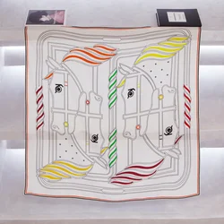 100% Twill Silk Scarfs European and American Double Side Horse Printed Square Stylish Silk Scarves For Women