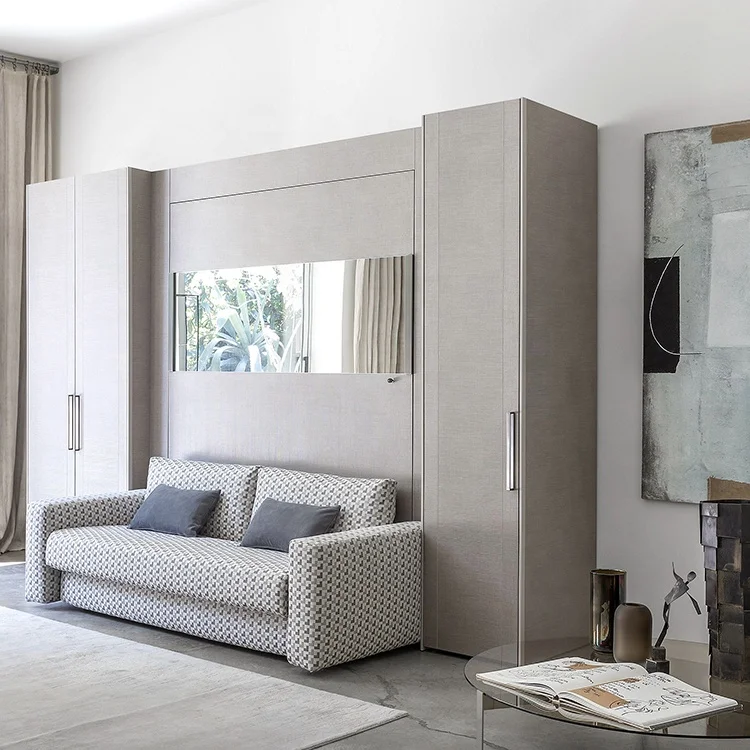 Customized Modern Wall Bed And Sofa Bedroom Furniture Clothes Wardrobe MDF Wooden Wardrobes