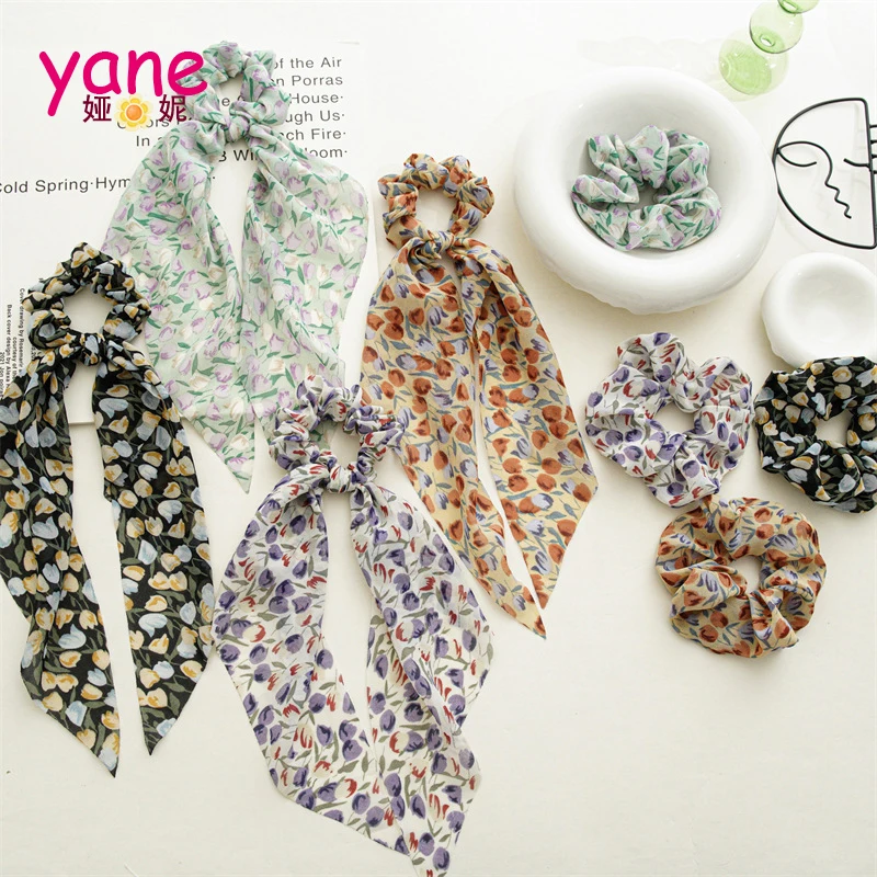 Fashion chiffon flower style light fabric scarf hair scrunchies for girls
