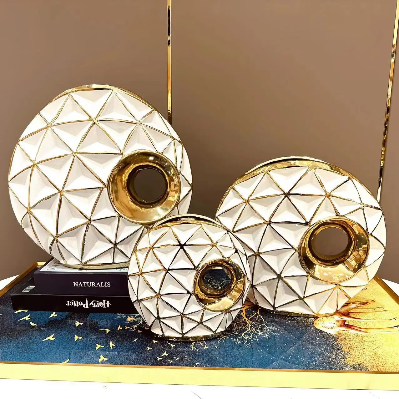 European Plated Golden Ceramic Vase Hotel Living Room Light Luxury Decoration Vase