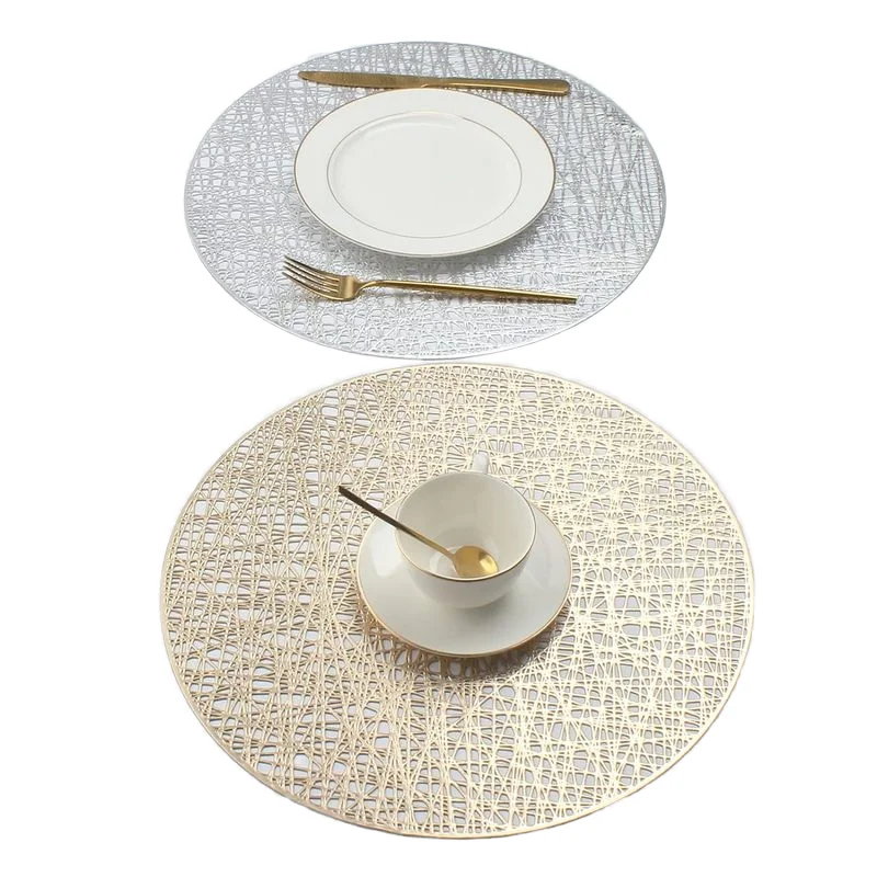 Wholesale round Metallic Hollow Vinyl Placemats/Chargers Eco-Friendly Table Decor for Home Bar Banquets Weddings Christmas