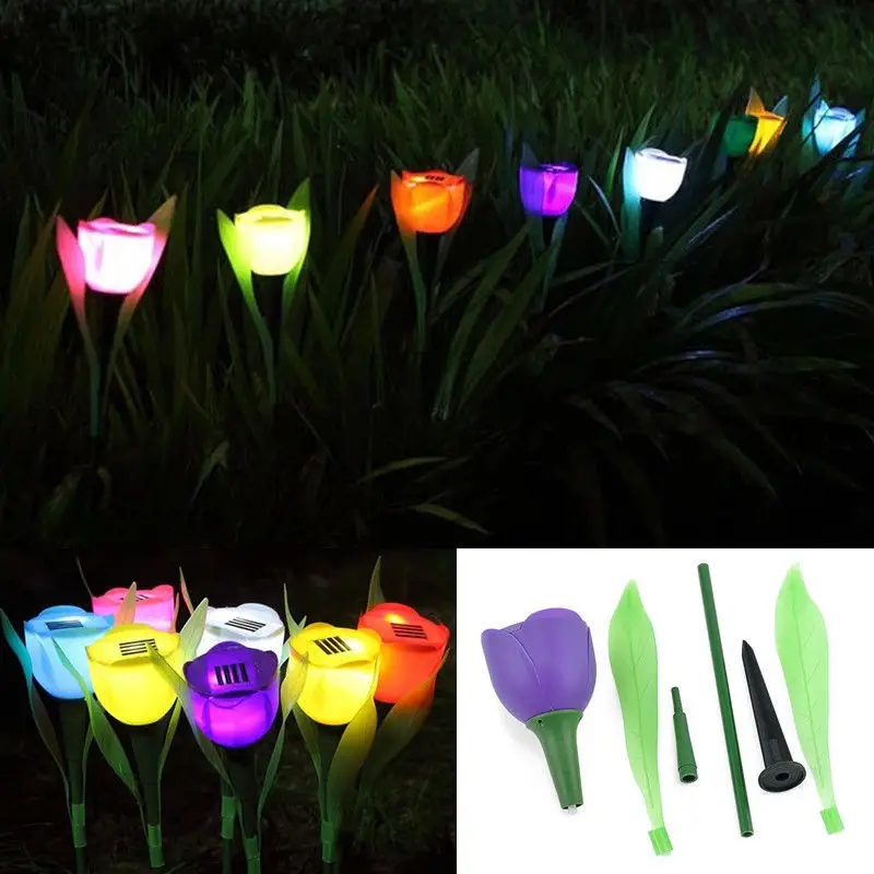 Good price waterproof colorful tulip flowers solar lawn lights for patio yard outdoor garden courtyard plazza