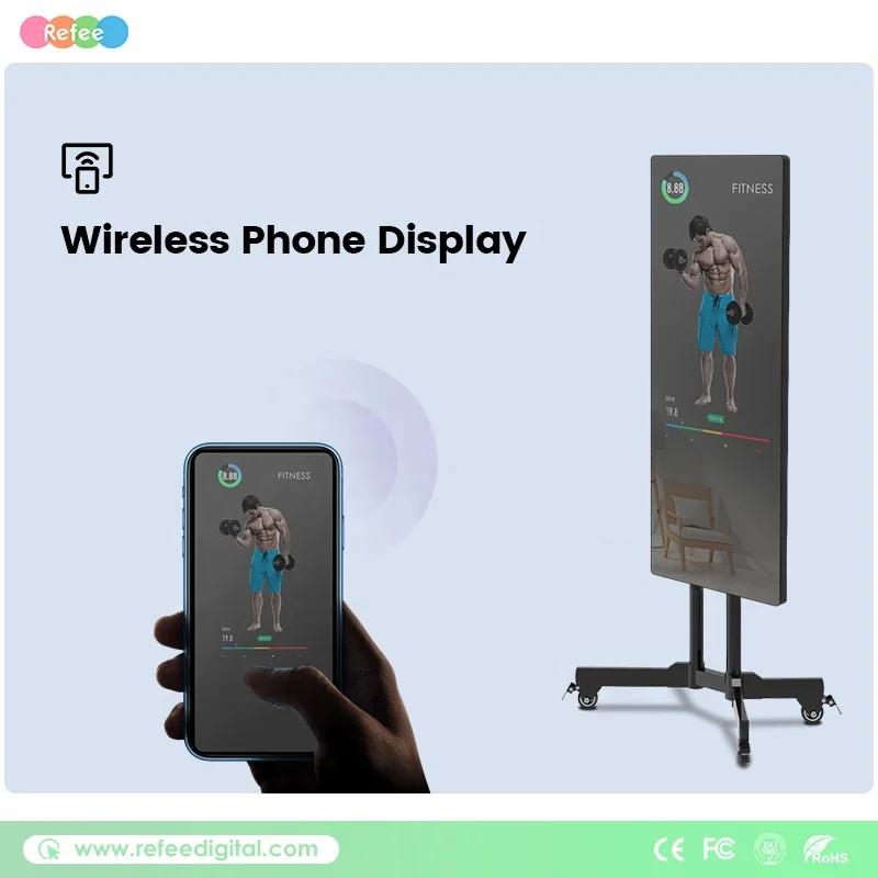 Tounchscreen Personal Trainer Mirror Floor Standing LCD Display AI Artificial Home Gym Strength Smart Exercise Fitness Mirror