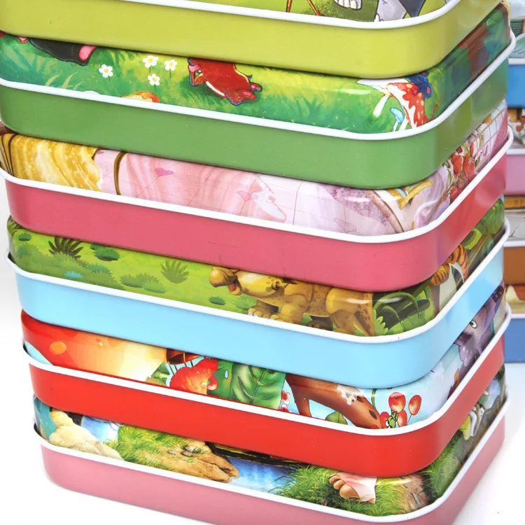 2024 Children Wooden 60piece Iron Box Cartoon Animal Jigsaw Puzzle Game Toy Preschool Early Education Toys For Kids Boys Girls