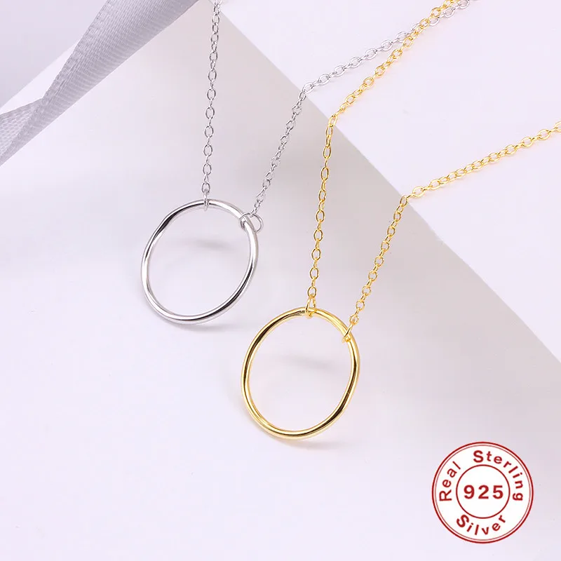  925 Sterling Silver Necklaces 14 K Gold Solid Choker Charm Design Women Minimalist Chain Ring