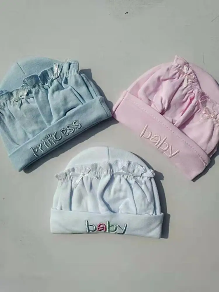 new born baby 100% cotton girl baby cap kids baby hats gloves socks 3 pics