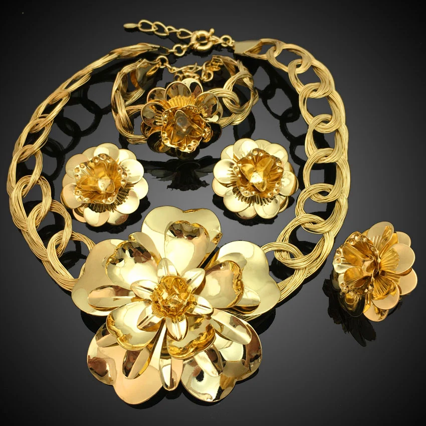 Yuminglai Newest High Quality Jewelry Set Big Dubai 18 k Gold Jewelry Brazilian Gold Jewelry FHK13088