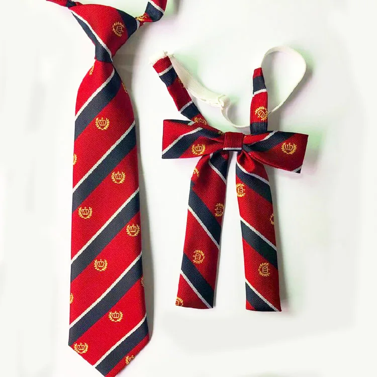 custom logo woven tie school high quality private label silk polyester handsome plaid jacquard uniform necktie set