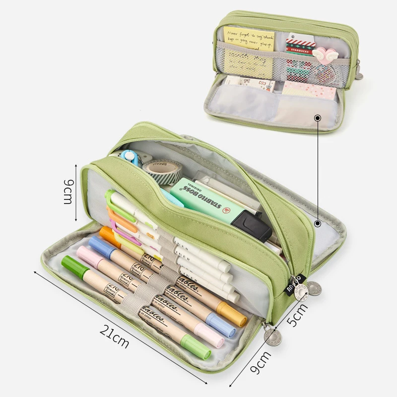 Large Capacity Canvas Stationery Storage Box Students Pencil Pouch with Zipper Closure for Pen Bags Gift Use