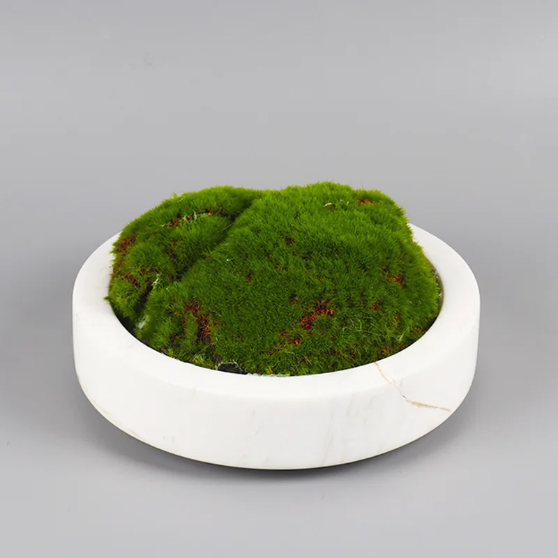 HZX Natural Marble Vase Travertine Stone Round Flower Plant Growing Pot Tray white black Home decoration