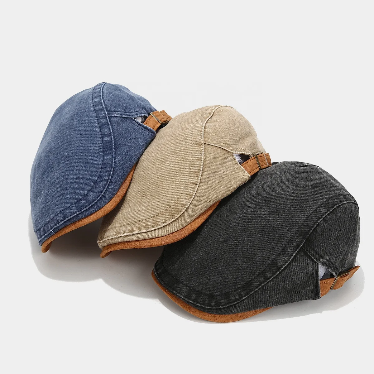 2024 New Vintage Washed Cotton Beret Hat Men Forward Cap Autumn Women Simple Contrasting Ivy Hat