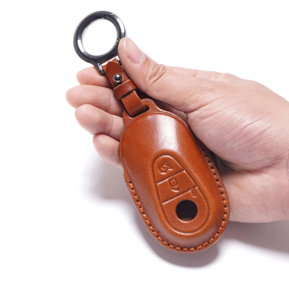 SweetPig Genuine Leather Material Car Key Cover with Key Chain for Mercedes Benz Pouch Accessory Key Bag