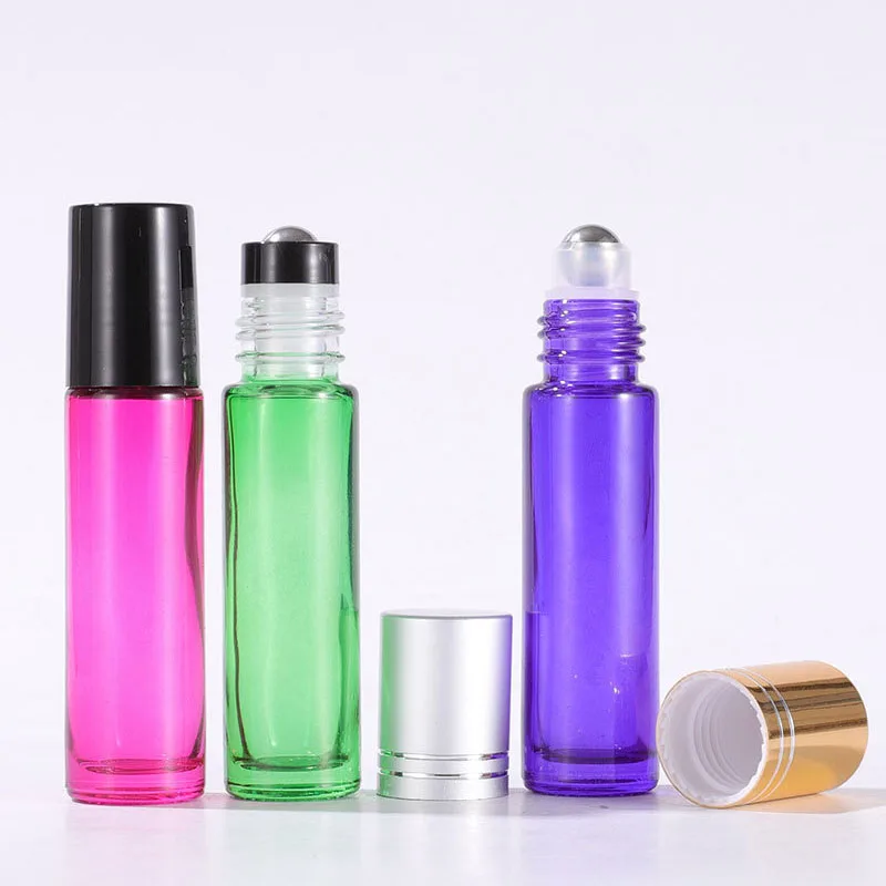 Private label empty colorful printed roll on bottles 10 ml essential oil perfume matte roller bottles