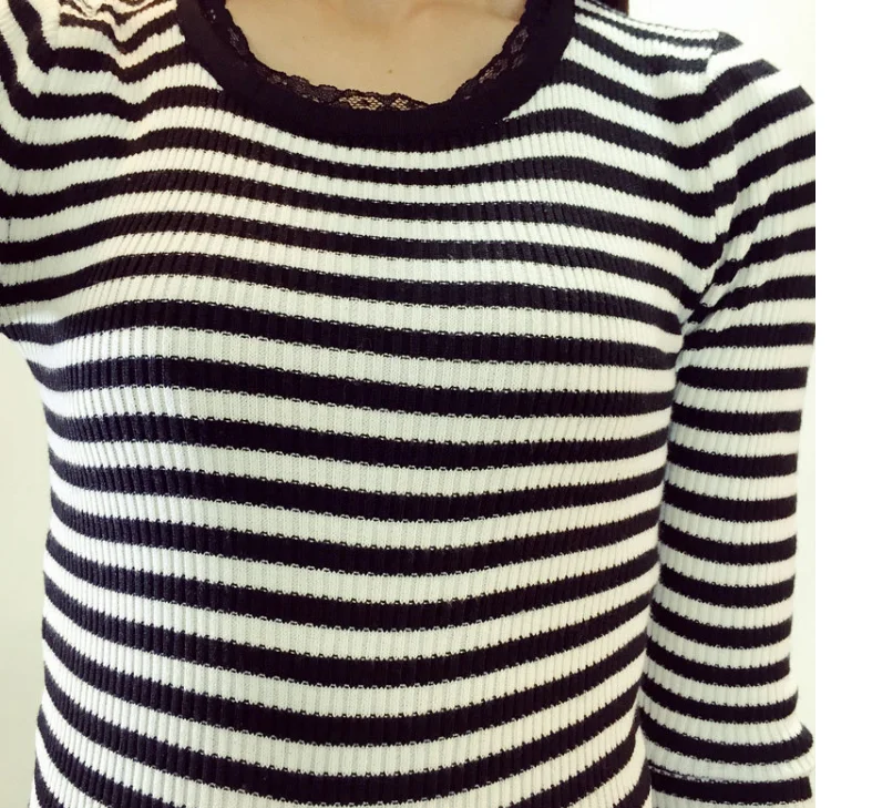 Women blouse ladies fashion Korean lace knitted woman new stripe sweaters