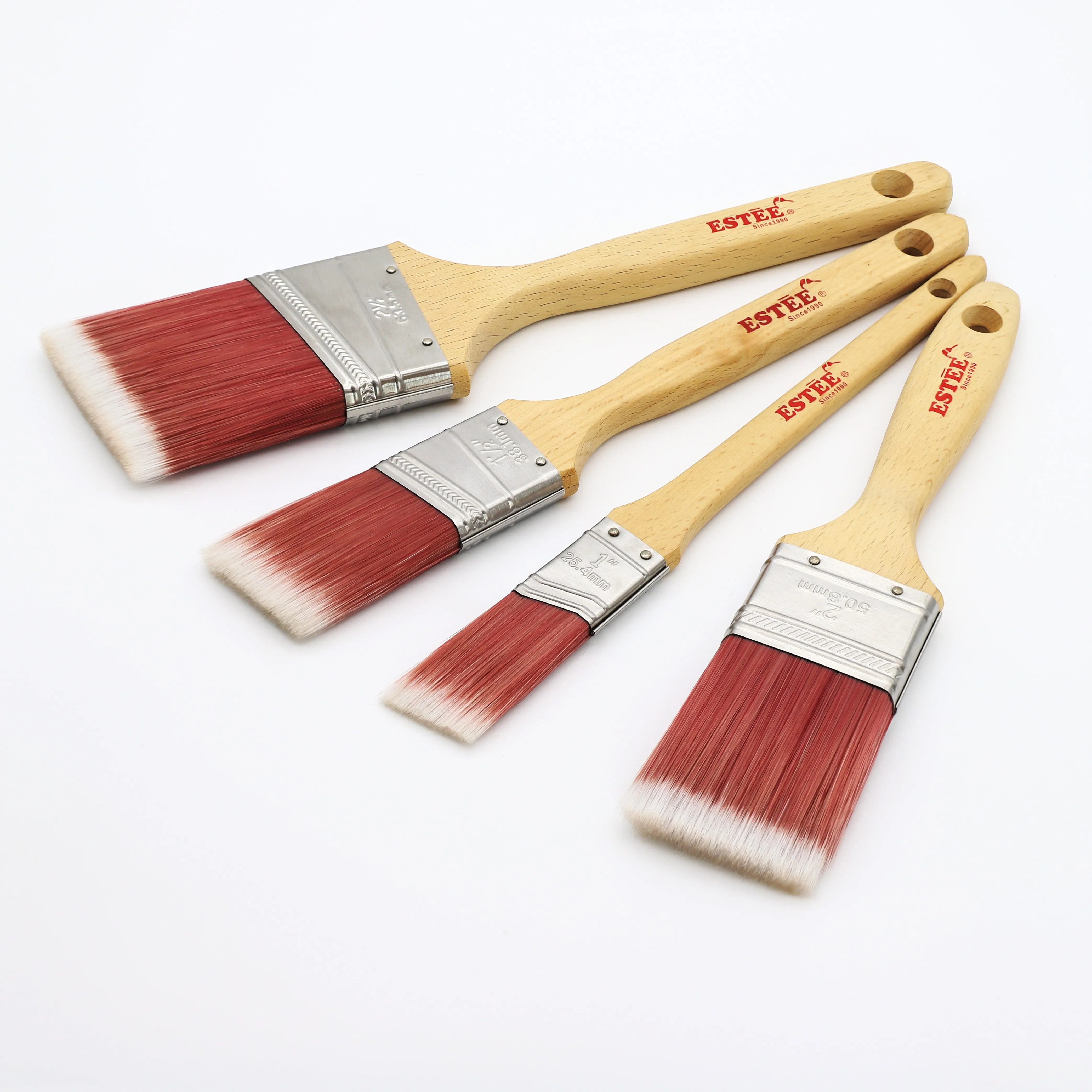 China Retail Wholesale 1-5 Inch Soft Pure Natural Bristle Wall Paint Brushes Household Cleaning Long Wood Handle DIY Grade OEM