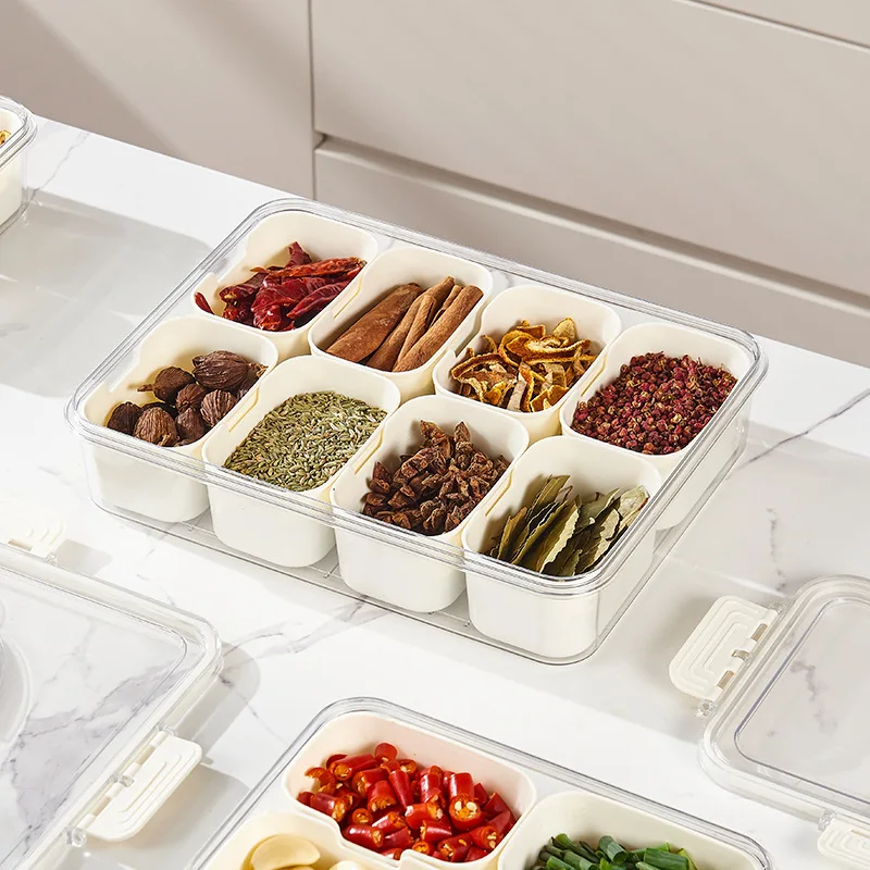 Fridge Food Organizer Dustproof Snack Platters Picnic Charcuterie Container Sealed Seasoning Spice Storage Box With Divider