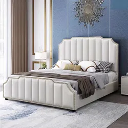 modern light luxury upholstered bed fabric queen king size bedroom furniture wooden beds frame blue tufted bed
