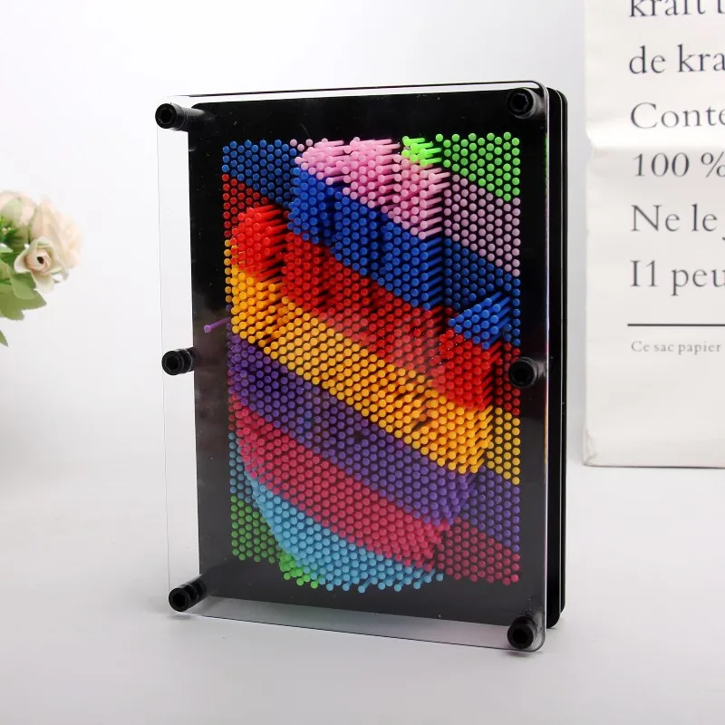 Rainbow color 3D pin art sculpture board creative hand mold handprint needle toy gift home office decoration frame pin art board