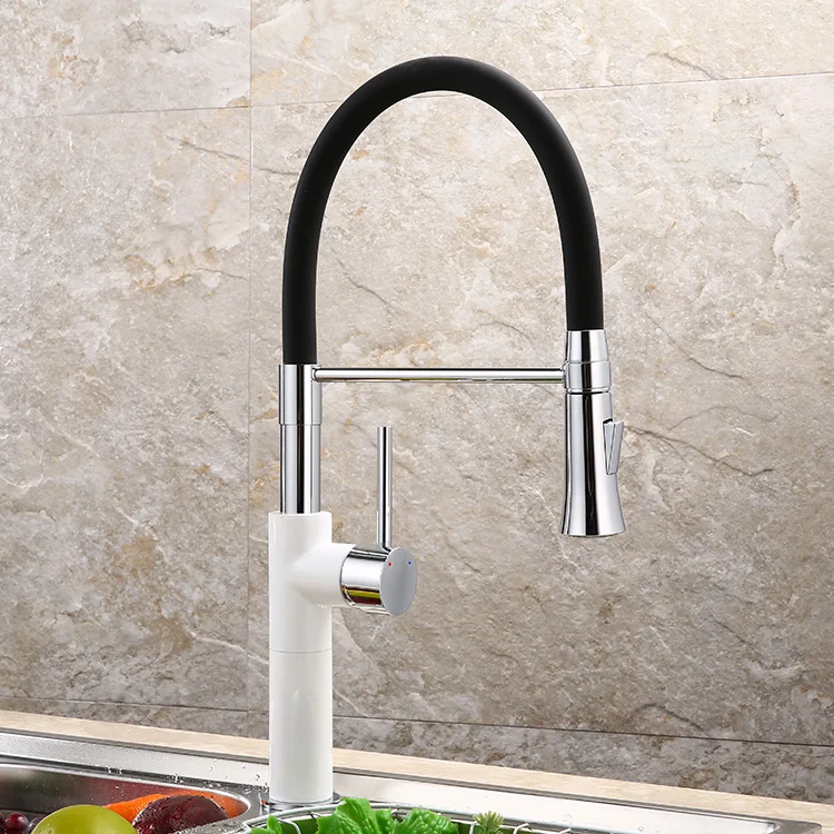 Hot Sale Pull down Kitchen Sink Faucet Brass Body Silicon Desk Mounted Spray Taps Single Handle Pull Out Spray Kitchen Faucet