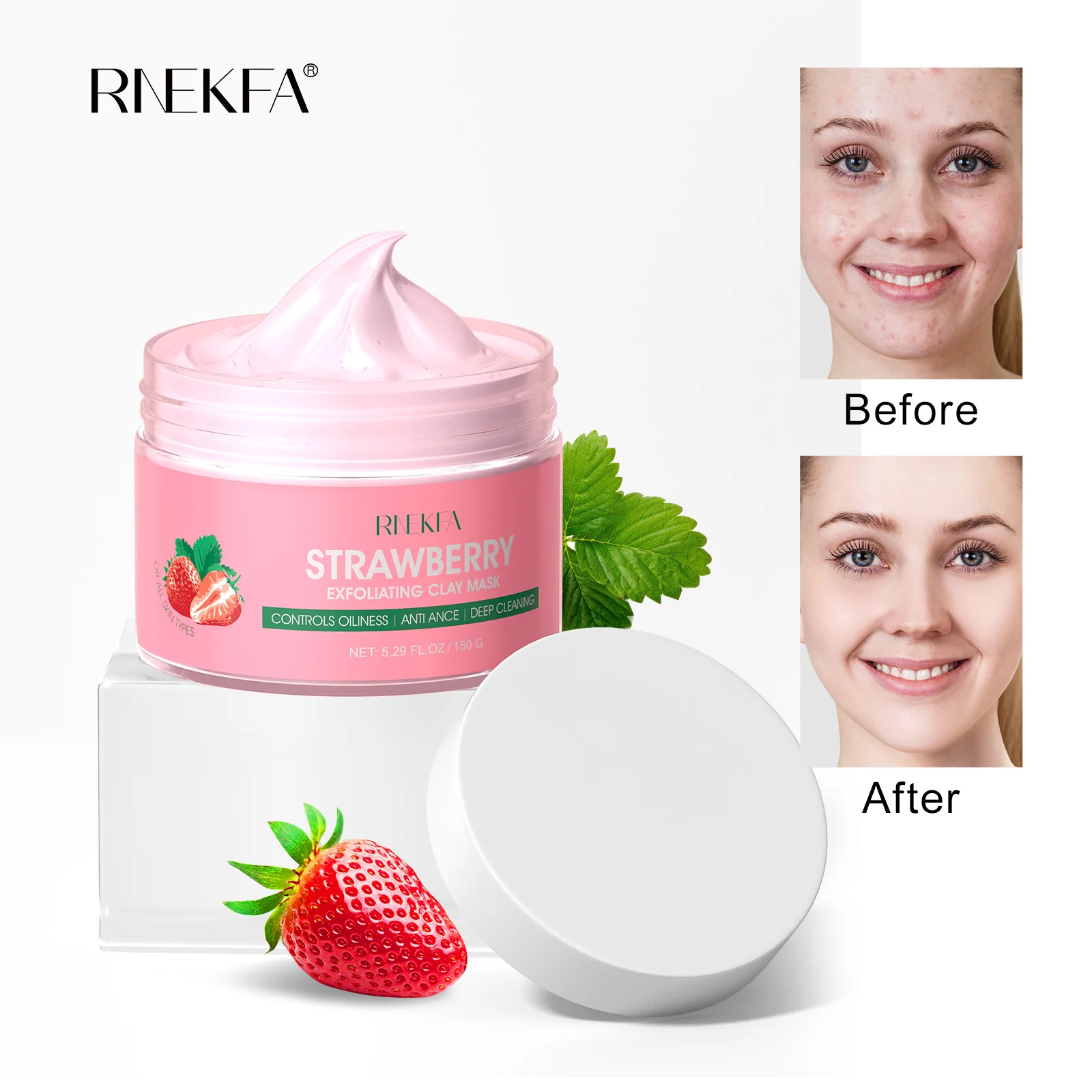 Private Label Hot selling Vitamin C Deep Cleanse Strawberry Bentonite Mud Jar Powder Turmeric Clay Face Facial Mask