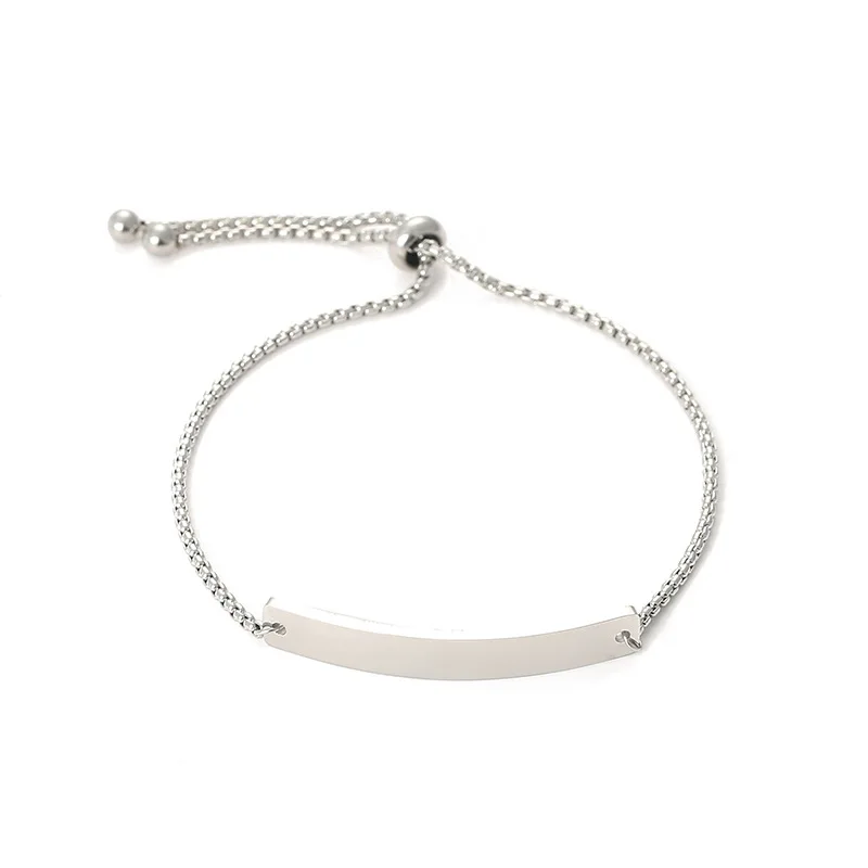 New Arrival Hot Adjustable Stainless Steel Chain Bracelet Custom Engraved Strip Bar Bracelet