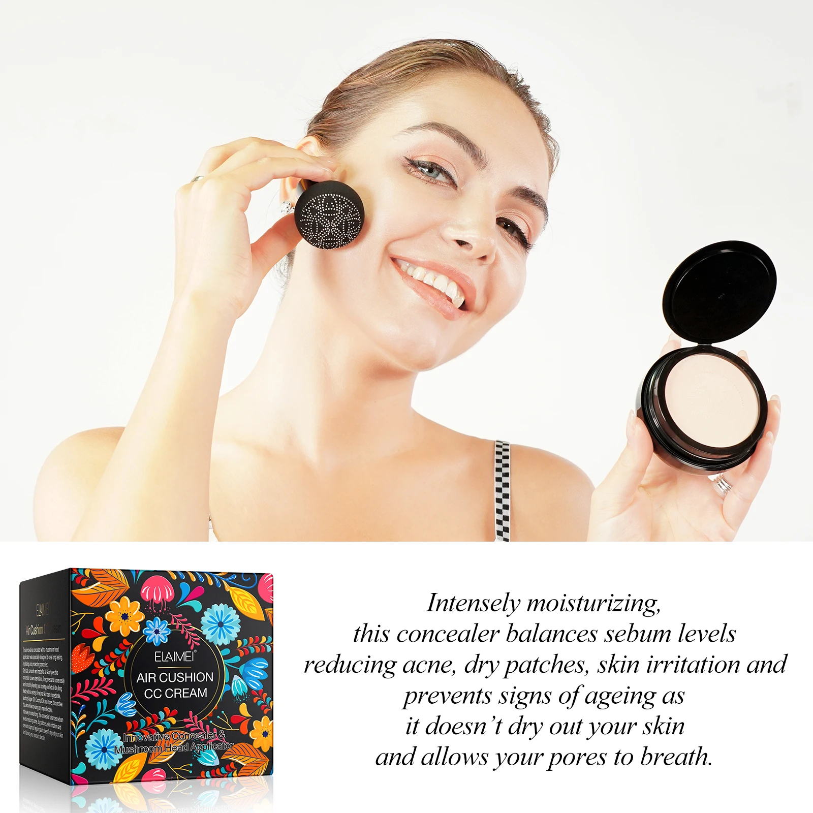 ELAIMEI High Quality Air Cushion CC Cream Mushroom Head Foundation For Women Makeup