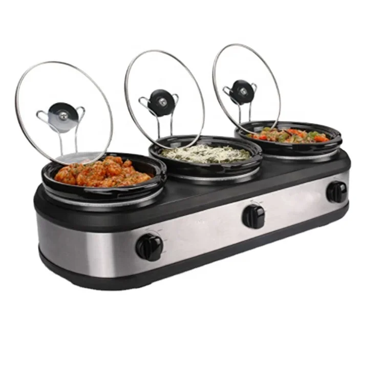 3X1.5Qt Slow Cooker Buffet Server Electric Slow Cooker Food Warmer, Adjustable Temp Dishwasher Safe Removable Ceramic Pot