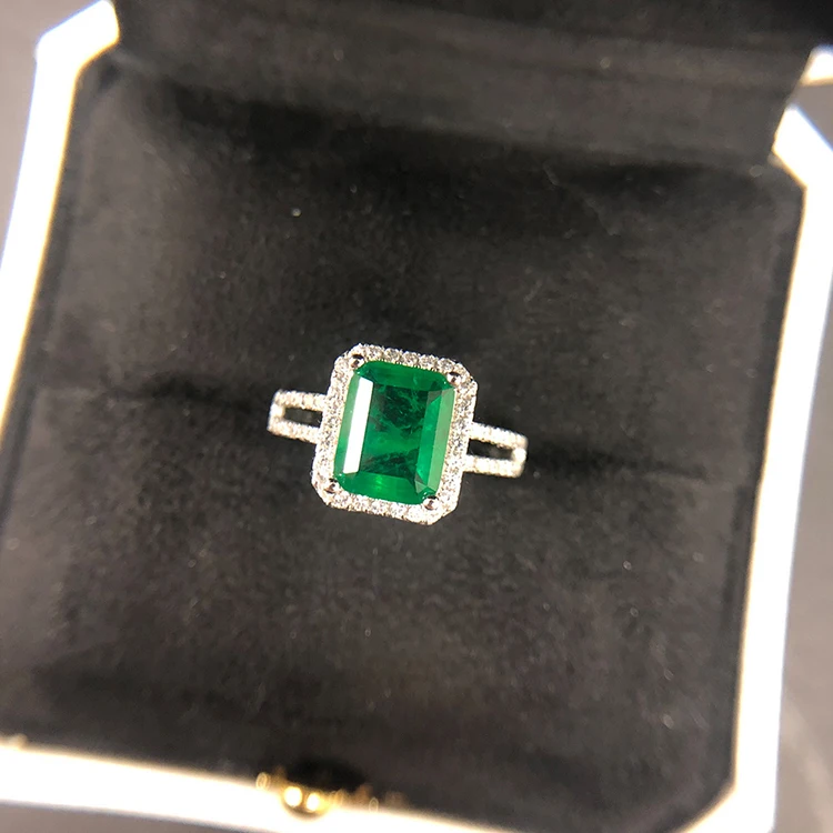 
New Design With Diamonds square Emerald Zircon ring Cz Emerald Ring 