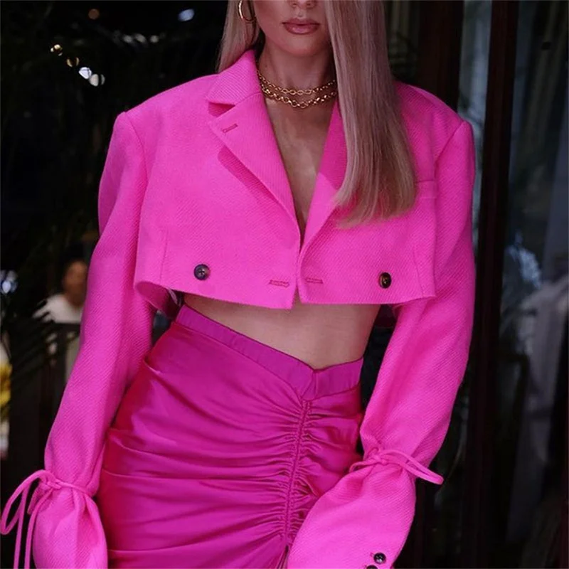 XLL FD9176  French style leisure single button strap crop blazer long sleeve blazer coat womens blazers ladies women