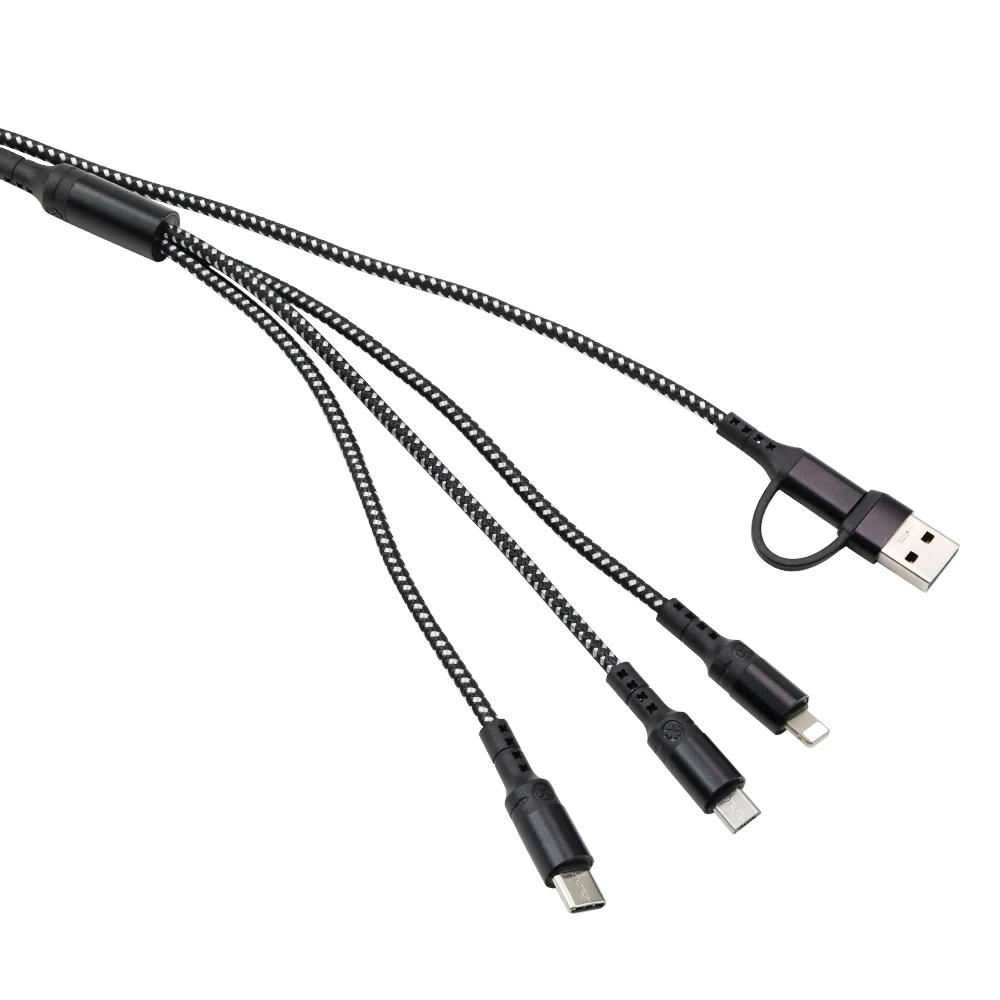OEM ODM нейлоновые черные 1 м 5 в 1 USB-кабели для зарядки для Android/Type-C/Ligh-Tning