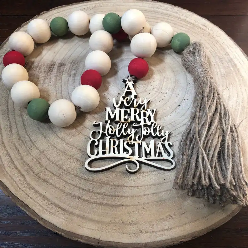 
Wood bead garland with tassels for Christmas tree 