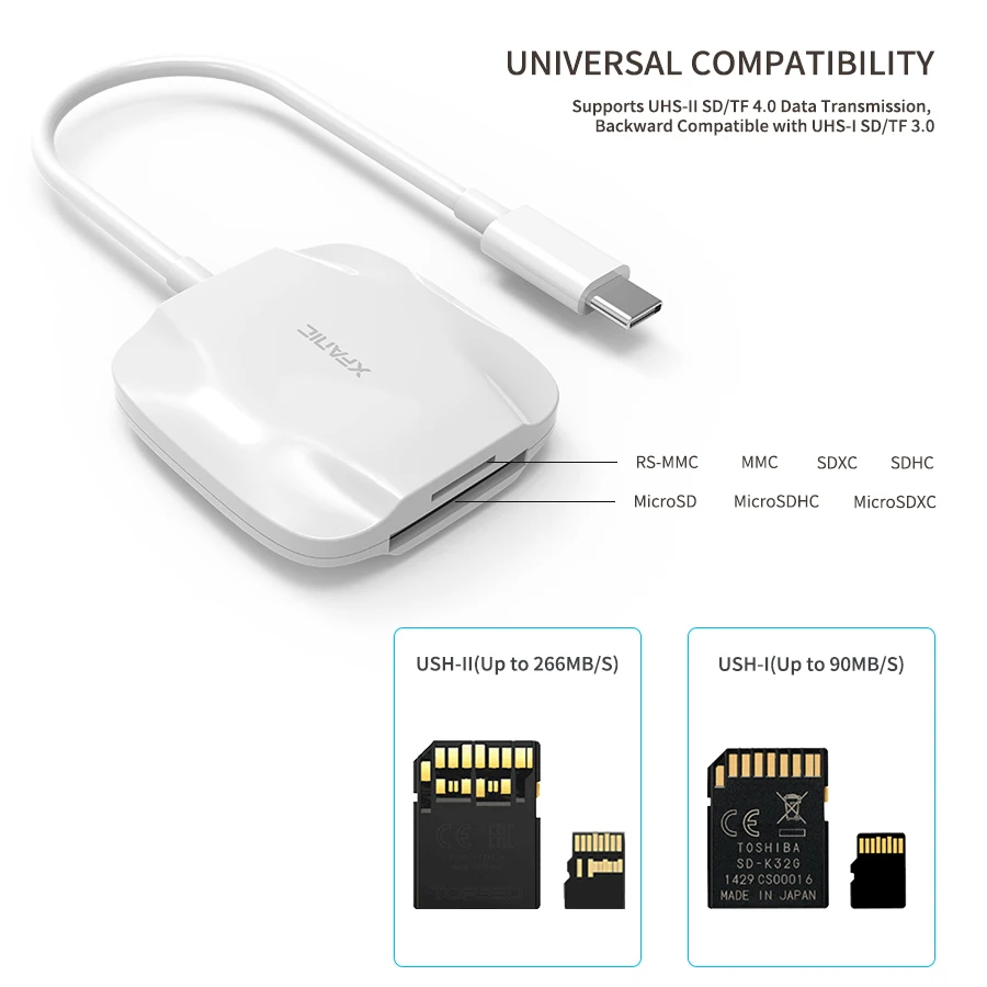 Plug and Play USB-C to SD4.0 and TF4.0 Memory Card Reader Support Read and Write with High Transfer 300M/s