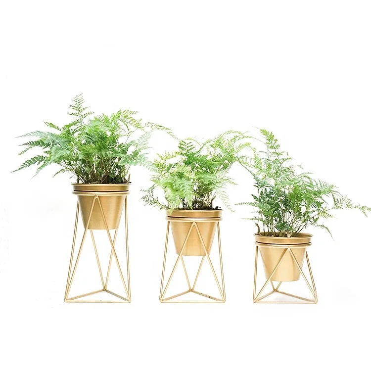 Modern Wrought Metal Iron Plant Stand Floor Flower Pot Holder Rack Planter Supports Golden for Living Room