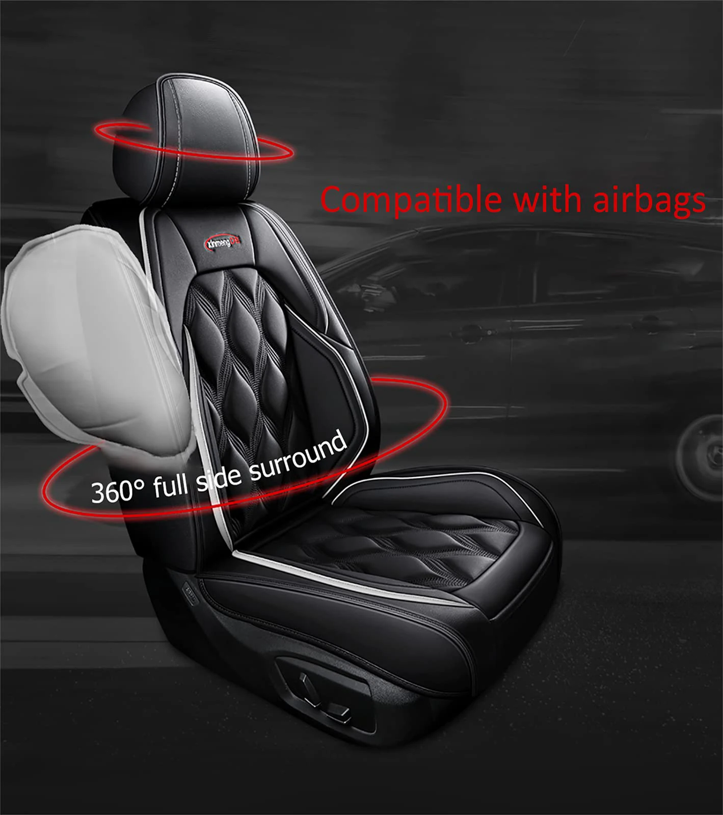 Sports Leather Car Seat Covers Full Set Protector Separate Head Cap Universal Fit for Dodge Charger