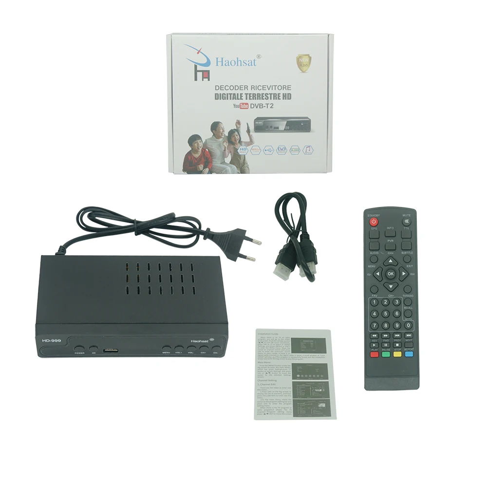 Haohsat Dvb T2 Scart интерфейс цифровой ТВ тюнер наземный приемник Full 1080P HD H.265 HEVC Youtube Италия ТВ-приставка