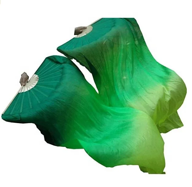 BestDance 1.2m 1.5m 1.8m Belly Dancing Silk Fan Chinese Handmade Bamboo Veils Dance Long Fans Green Style