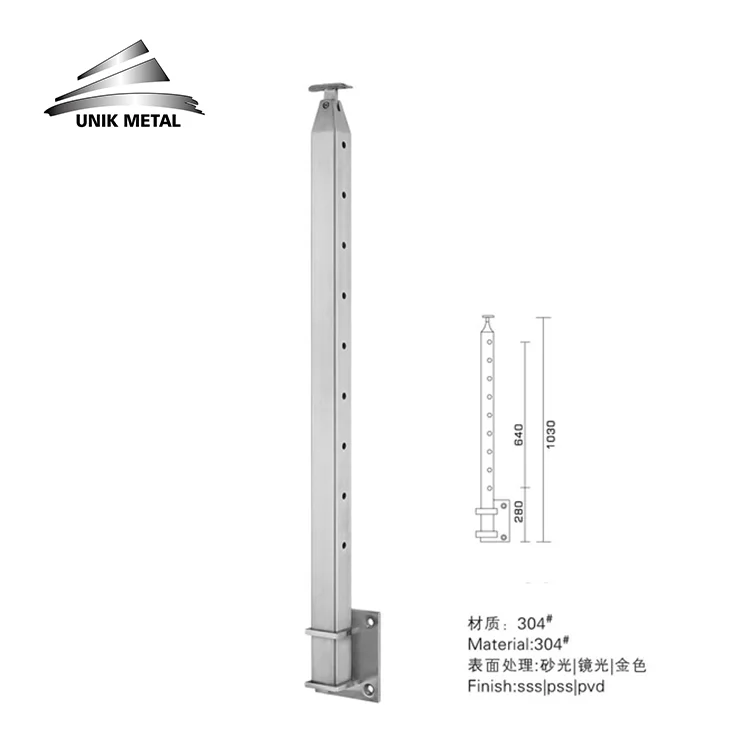 Modern style 304 316 balustrades post stainless steel handrail post stainless steel glass railing post